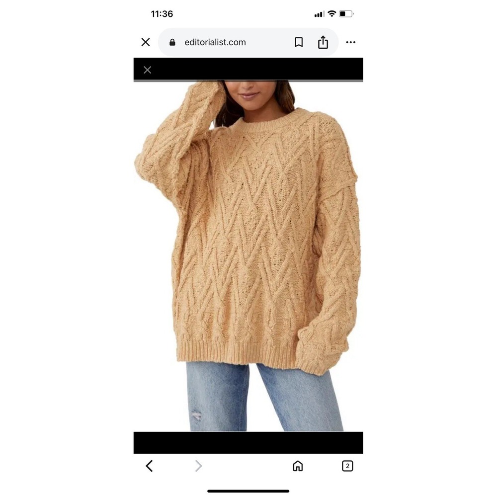 Free People Island Camel Cable Knit Sweater XS